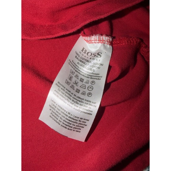 Hugo Boss Mens Slim Fit Polo Shirt Red Big Logo Graphic Cotton Large - Picture 3 of 7